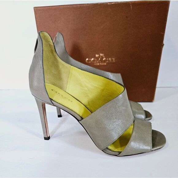 NIB COACH Manhattan Soft Vintage Leather Pump Open Toe Heels In Slate Grey 7.5 - Picture 3 of 16